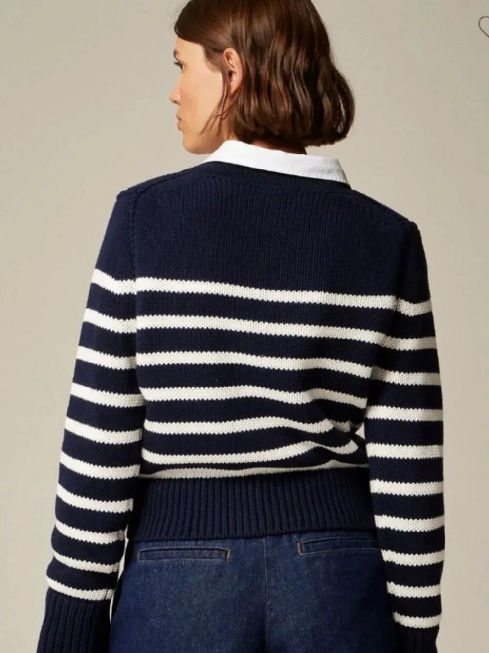 J. Crew Heritage Cotton Rollneck Sweater Navy and White Stripe XS